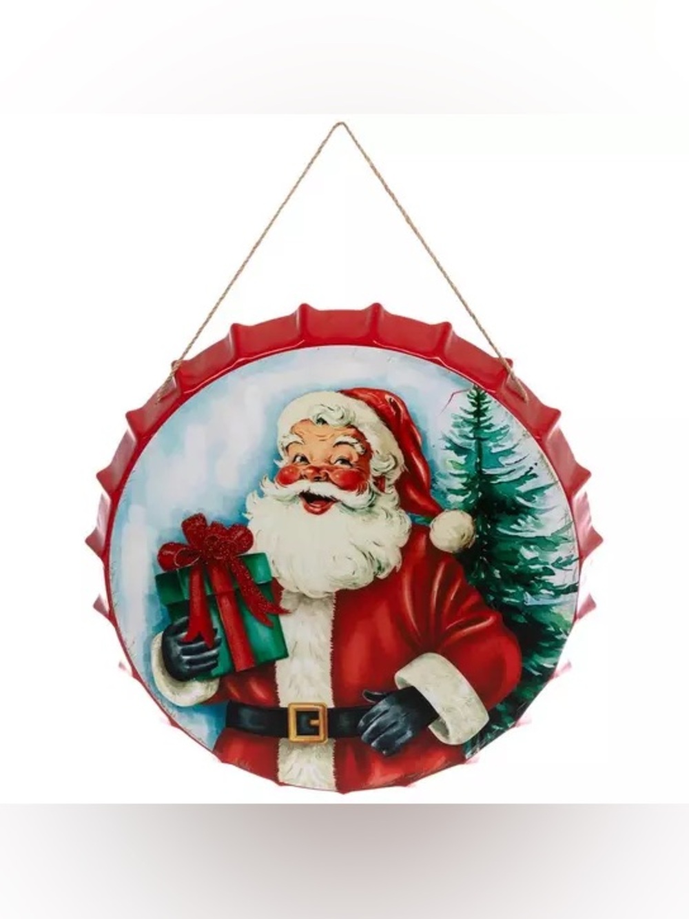 Vintage Santa Bottle Cap Metal Wall Decor